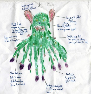 The winning design for a detention monster, as drawn by the kids he'll be watching.